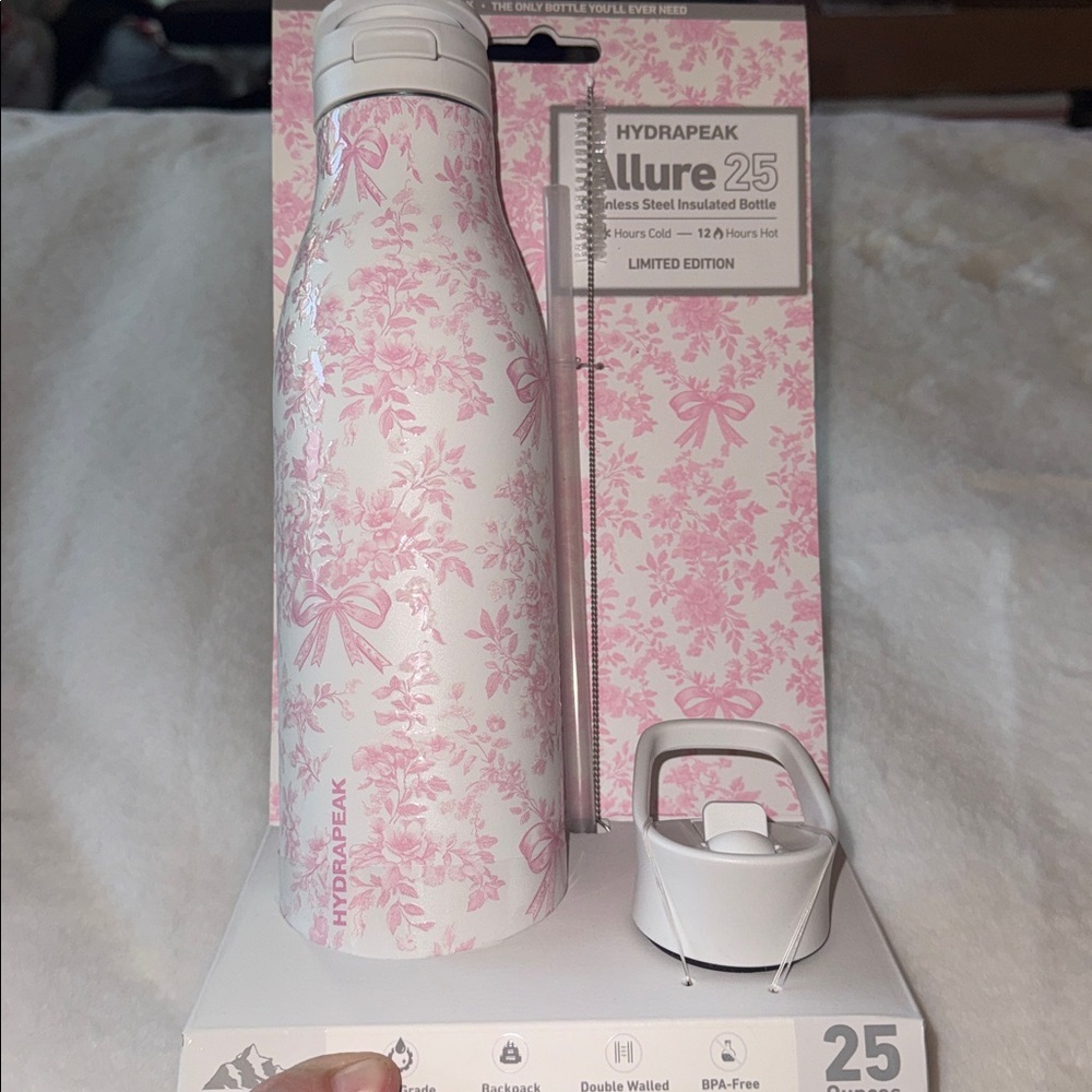 hyrdapeak pink bow 25 oz stainless steel insulated bottle shabby chic style 🎀